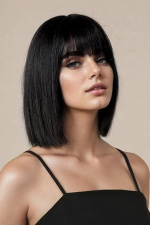 Bob Wig with Bangs Short Straight Wigs for Women Silver White Bob Hair Wig(12Inch) - Wigtrends