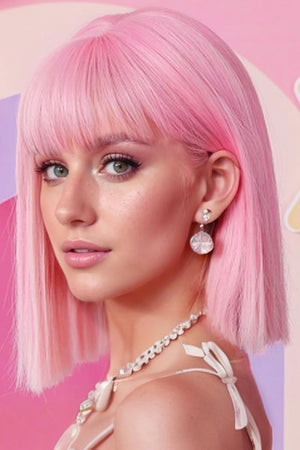 Bob Wig with Bangs Short Straight Wigs for Women Silver White Bob Hair Wig(12Inch) - Wigtrends