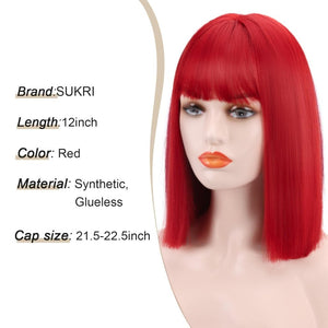 Bob Wig with Bangs Short Straight Wigs for Women Silver White Bob Hair Wig(12Inch) - Wigtrends