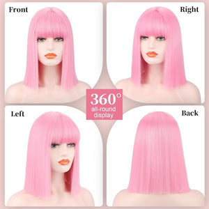 Bob Wig with Bangs Short Straight Wigs for Women Silver White Bob Hair Wig(12Inch) - Wigtrends