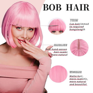 Bob Wig with Bangs Short Straight Wigs for Women Silver White Bob Hair Wig(12Inch) - Wigtrends