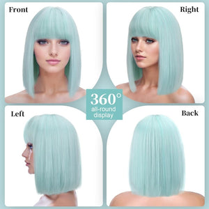 Bob Wig with Bangs Short Straight Wigs for Women Silver White Bob Hair Wig(12Inch) - Wigtrends