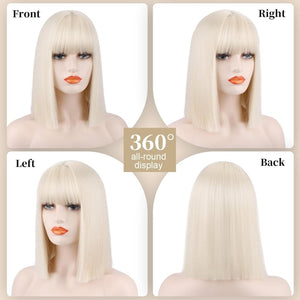 Bob Wig with Bangs Short Straight Wigs for Women Silver White Bob Hair Wig(12Inch) - Wigtrends