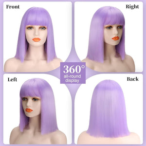 Bob Wig with Bangs Short Straight Wigs for Women Silver White Bob Hair Wig(12Inch) - Wigtrends