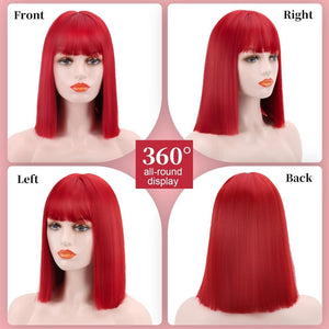 Bob Wig with Bangs Short Straight Wigs for Women Silver White Bob Hair Wig(12Inch) - Wigtrends