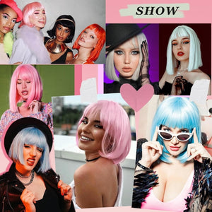 Bob Wig with Bangs Short Straight Wigs for Women Silver White Bob Hair Wig(12Inch) - Wigtrends