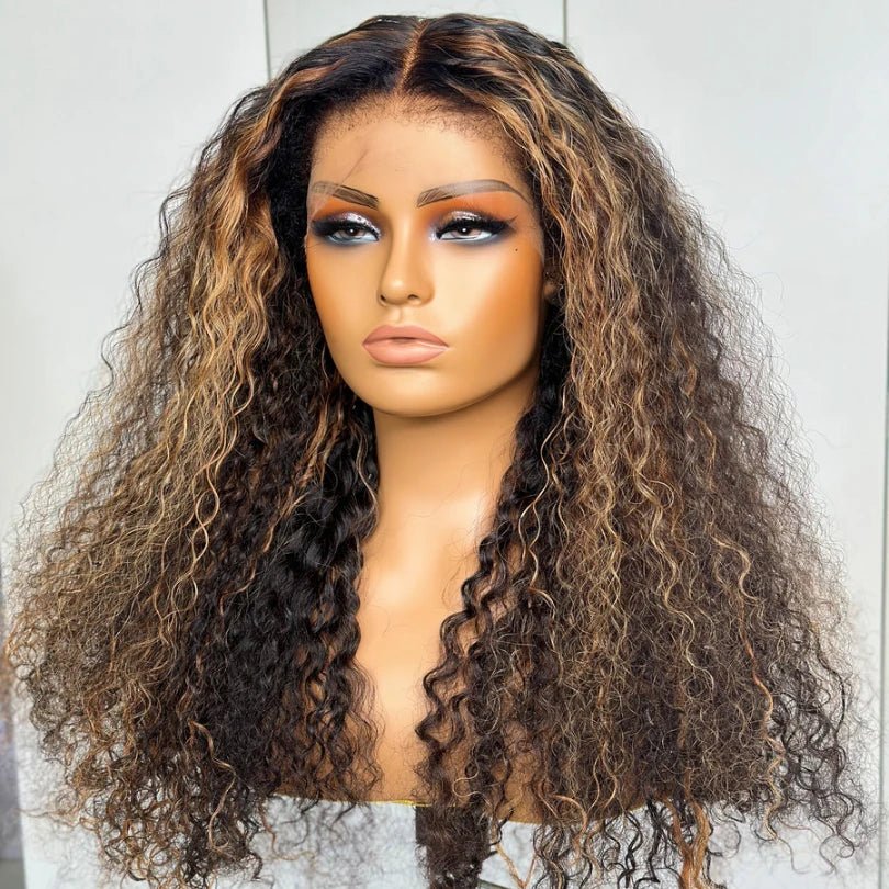 Bohemia Highlight Brown Kinky Curly Human Hair Wig - Wigtrends