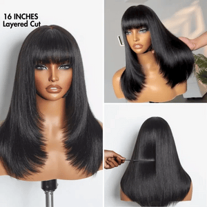 Breathable Cap Yaki Straight Ultra Natural Minimalist Lace Long Wig with Bangs - Wigtrends