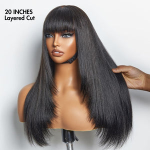 Breathable Cap Yaki Straight Ultra Natural Minimalist Lace Long Wig with Bangs - Wigtrends