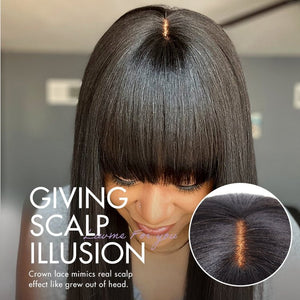 Breathable Cap Yaki Straight Ultra Natural Minimalist Lace Long Wig with Bangs - Wigtrends