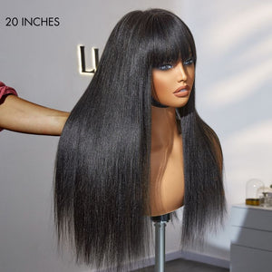 Breathable Cap Yaki Straight Ultra Natural Minimalist Lace Long Wig with Bangs - Wigtrends