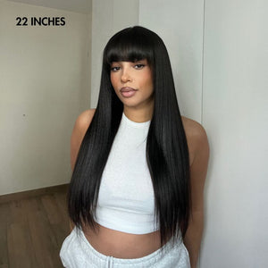 Breathable Cap Yaki Straight Ultra Natural Minimalist Lace Long Wig with Bangs - Wigtrends