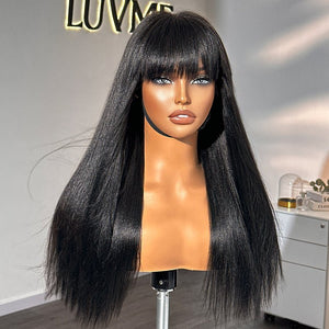 Breathable Cap Yaki Straight Ultra Natural Minimalist Lace Long Wig with Bangs - Wigtrends