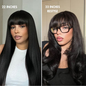 Breathable Cap Yaki Straight Ultra Natural Minimalist Lace Long Wig with Bangs - Wigtrends