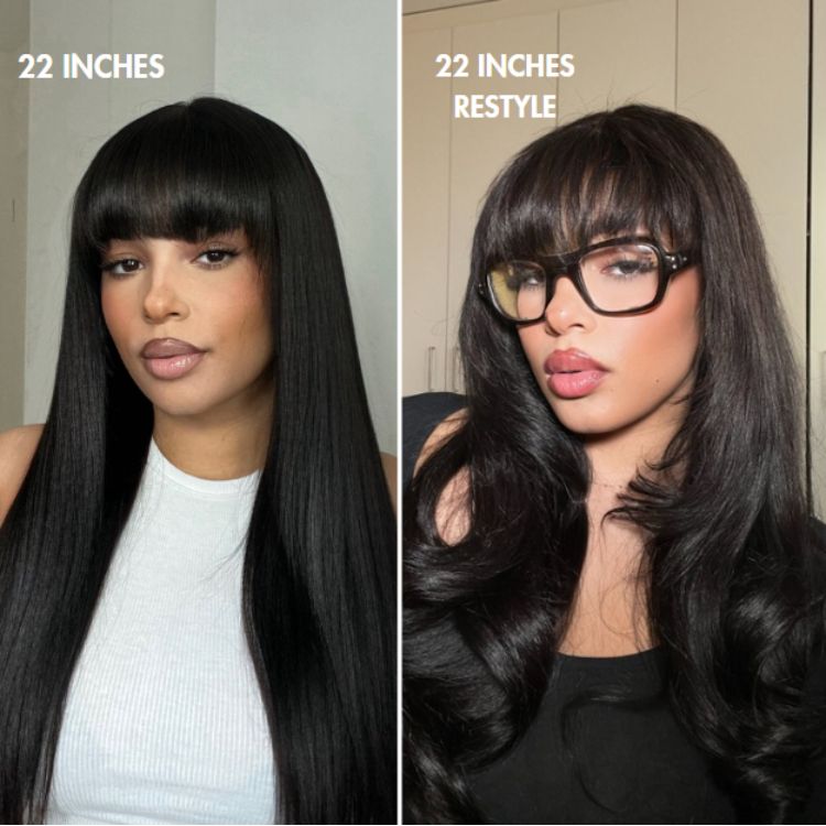 Breathable Cap Yaki Straight Ultra Natural Minimalist Lace Long Wig with Bangs - Wigtrends