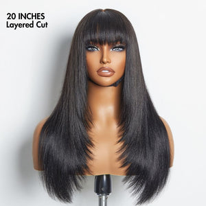 Breathable Cap Yaki Straight Ultra Natural Minimalist Lace Long Wig with Bangs - Wigtrends