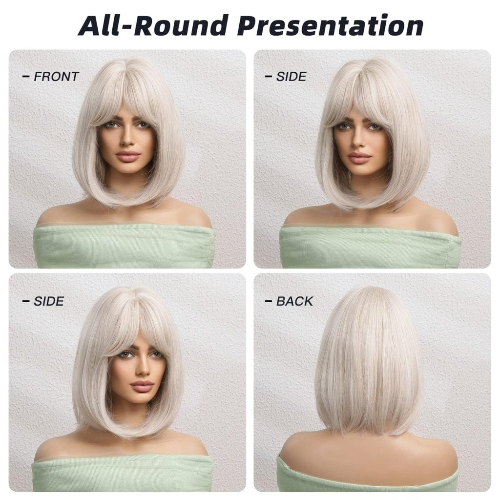 Brown Bob Wig with Bangs for Women Short 100% Human Hair Wig is Slightly Reddish in the Sun - Wigtrends