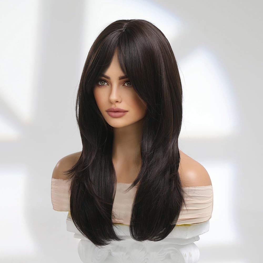 Brown Bob Wig with Bangs for Women Short 100% Human Hair Wig is Slightly Reddish in the Sun - Wigtrends
