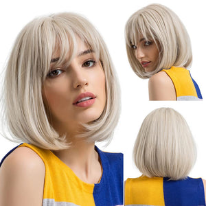 Brown Bob Wig with Bangs for Women Short 100% Human Hair Wig is Slightly Reddish in the Sun - Wigtrends