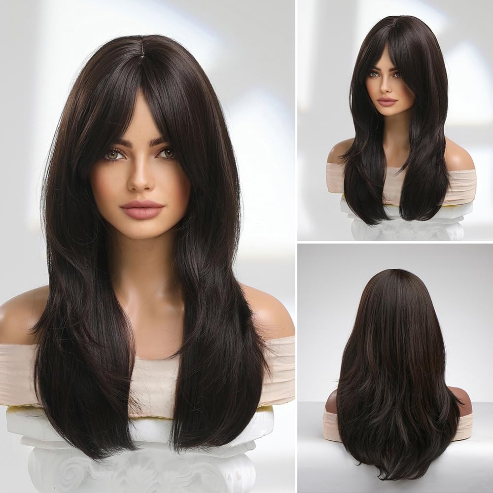 Brown Bob Wig with Bangs for Women Short 100% Human Hair Wig is Slightly Reddish in the Sun - Wigtrends