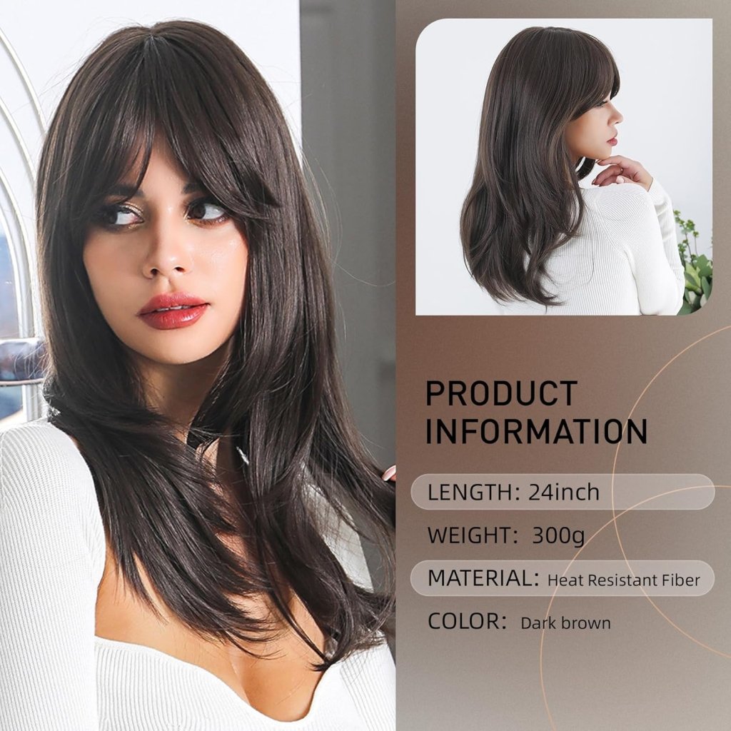 Brown Bob Wig with Bangs for Women Short 100% Human Hair Wig is Slightly Reddish in the Sun - Wigtrends