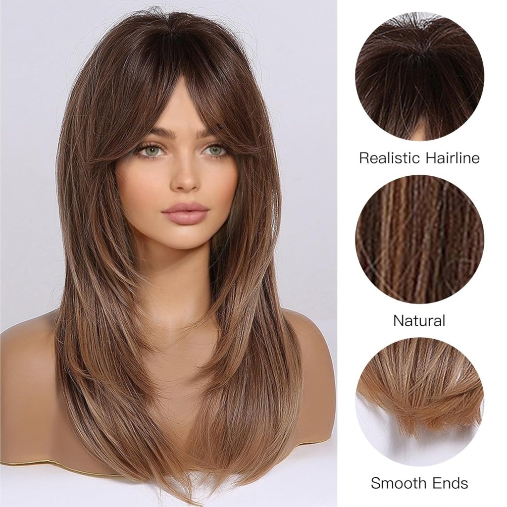 Brown Bob Wig with Bangs for Women Short 100% Human Hair Wig is Slightly Reddish in the Sun - Wigtrends