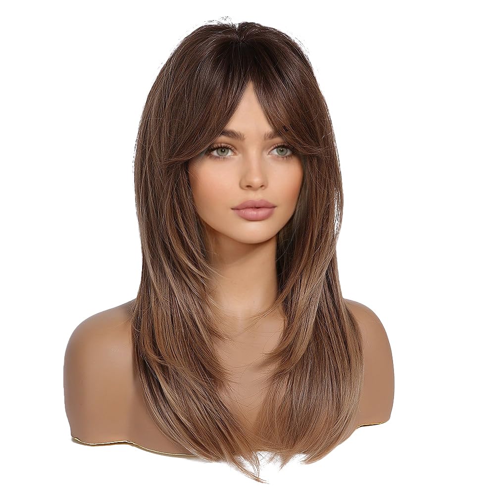 Brown Bob Wig with Bangs for Women Short 100% Human Hair Wig is Slightly Reddish in the Sun - Wigtrends