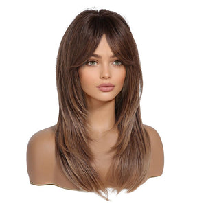 Brown Bob Wig with Bangs for Women Short 100% Human Hair Wig is Slightly Reddish in the Sun - Wigtrends