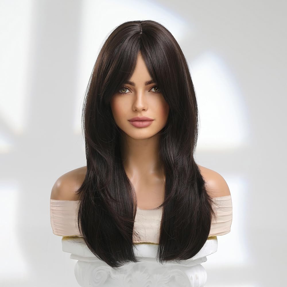 Brown Bob Wig with Bangs for Women Short 100% Human Hair Wig is Slightly Reddish in the Sun - Wigtrends