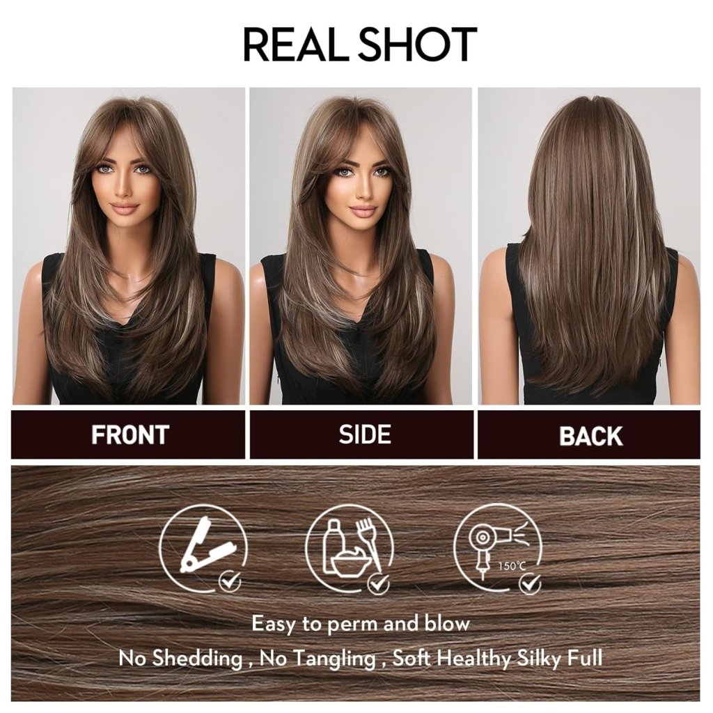 Brown Bob Wig with Bangs for Women Short 100% Human Hair Wig is Slightly Reddish in the Sun - Wigtrends