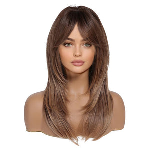 Brown Bob Wig with Bangs for Women Short 100% Human Hair Wig is Slightly Reddish in the Sun - Wigtrends