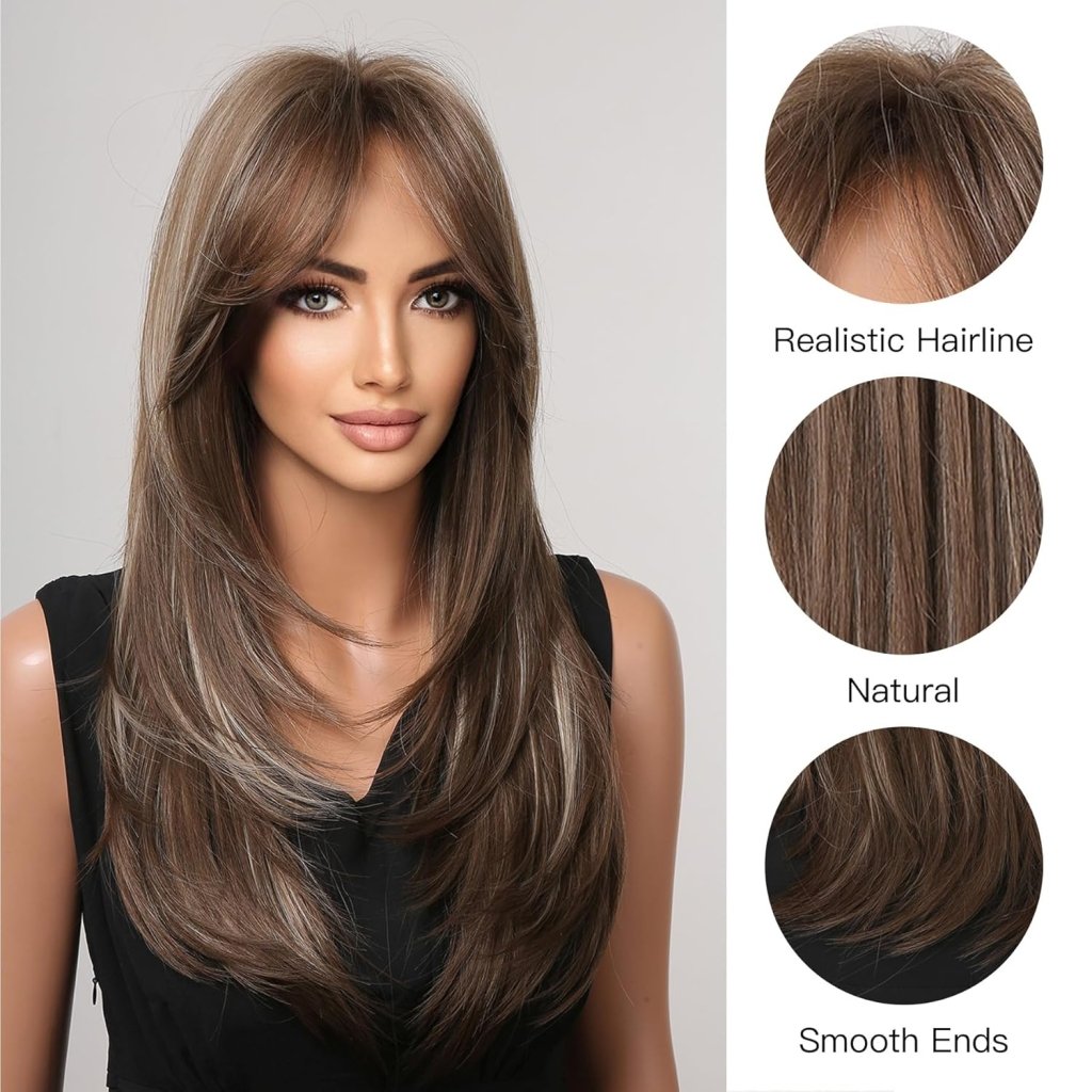 Brown Bob Wig with Bangs for Women Short 100% Human Hair Wig is Slightly Reddish in the Sun - Wigtrends