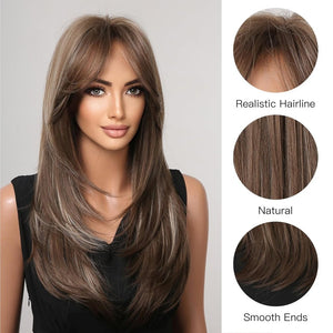 Brown Bob Wig with Bangs for Women Short 100% Human Hair Wig is Slightly Reddish in the Sun - Wigtrends