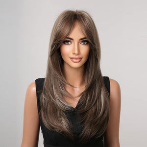 Brown Bob Wig with Bangs for Women Short 100% Human Hair Wig is Slightly Reddish in the Sun - Wigtrends