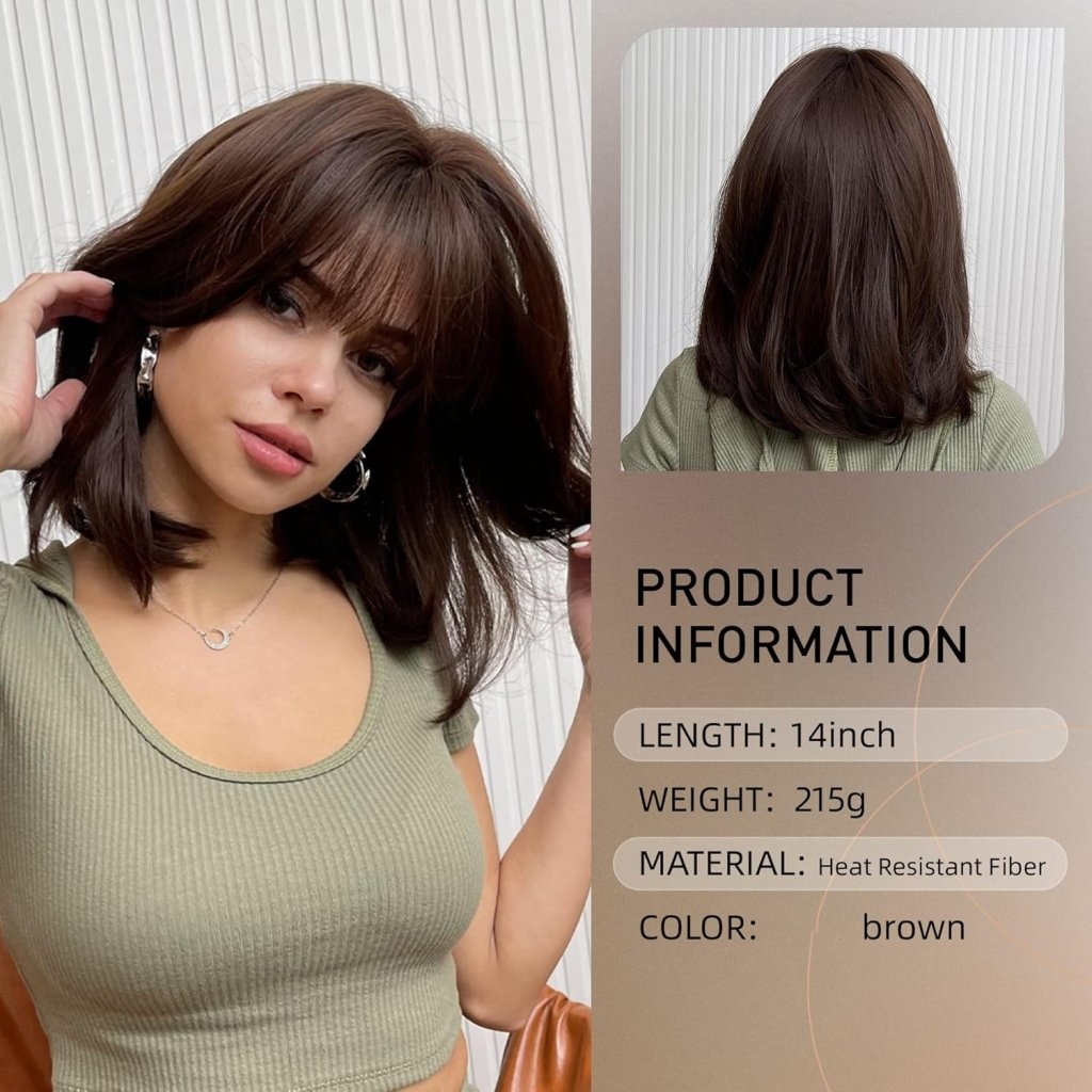 Brown Bob Wig with Bangs for Women Short 100% Human Hair Wig is Slightly Reddish in the Sun - Wigtrends