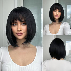 Brown Bob Wig with Bangs for Women Short 100% Human Hair Wig is Slightly Reddish in the Sun - Wigtrends