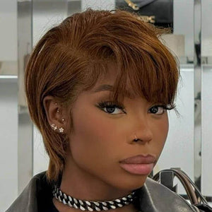 Brown Highlight Wavy Bob Wig Lace Front Human Hair - Wigtrends