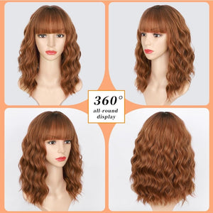 Brown Highlight Wigs for Women Short Wavy Curly Bob Human Hair Wig  - Wigtrends