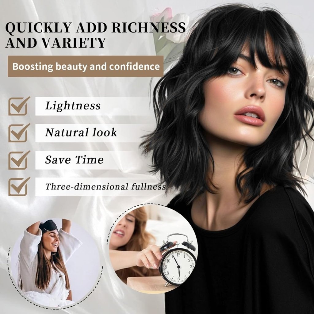 Brown Highlight Wigs for Women Short Wavy Curly Bob Human Hair Wig  - Wigtrends