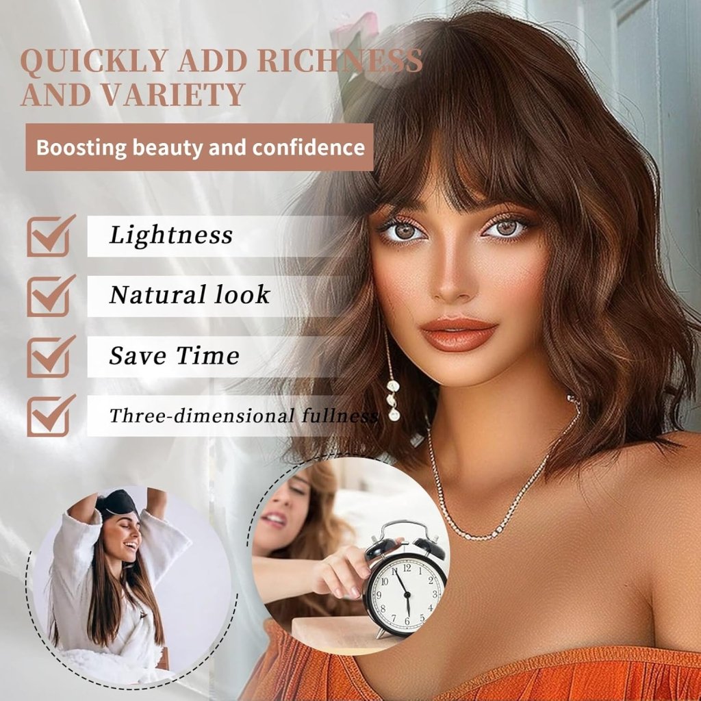 Brown Highlight Wigs for Women Short Wavy Curly Bob Human Hair Wig  - Wigtrends
