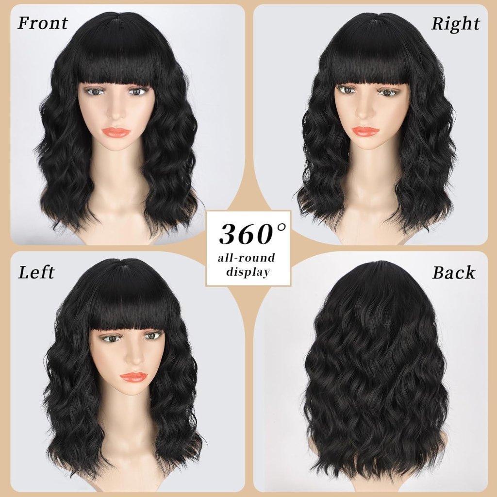 Brown Highlight Wigs for Women Short Wavy Curly Bob Human Hair Wig  - Wigtrends