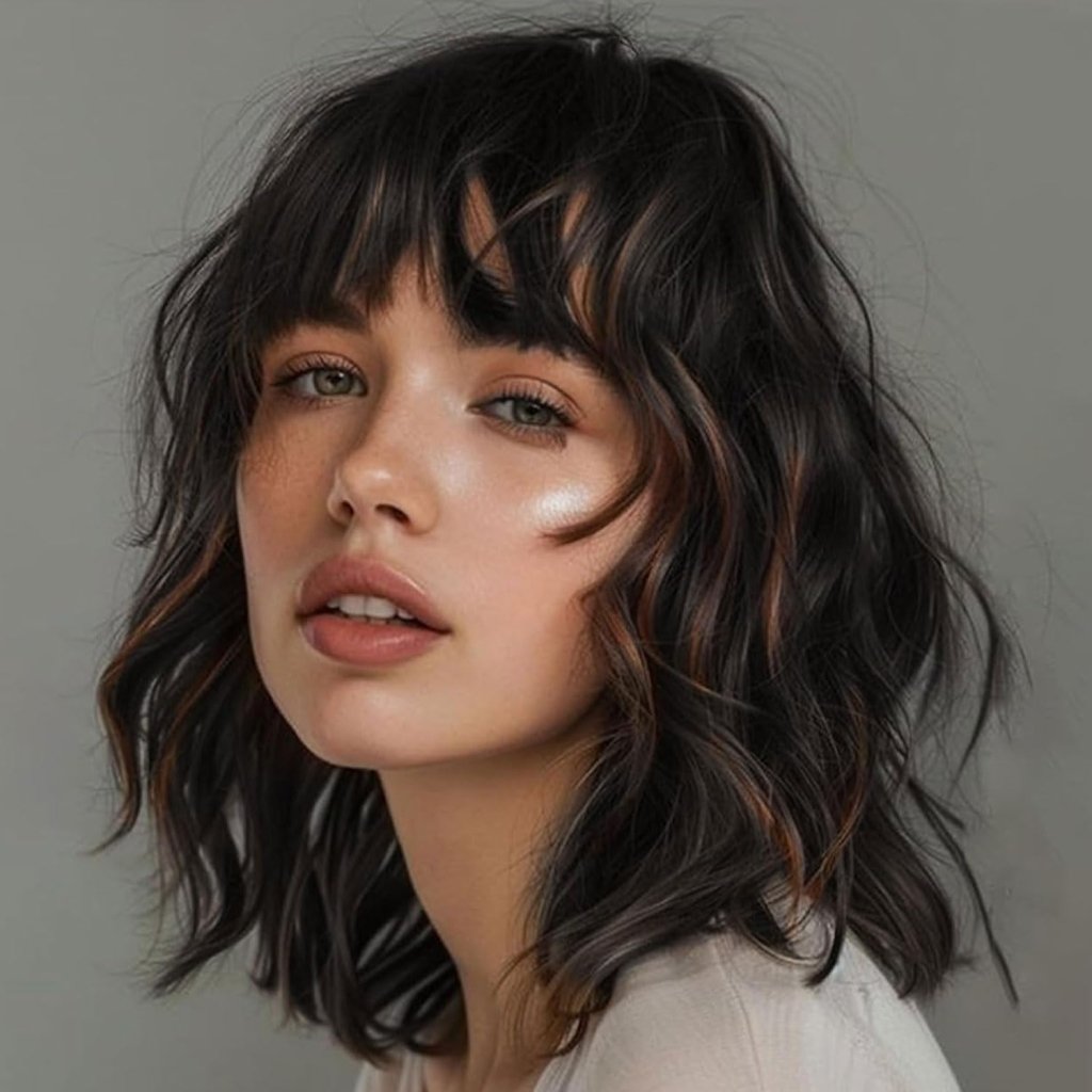 Brown Highlight Wigs for Women Short Wavy Curly Bob Human Hair Wig  - Wigtrends