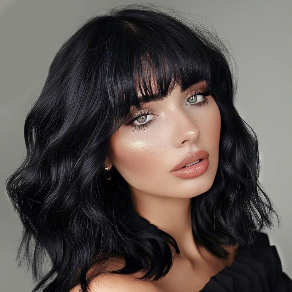Brown Highlight Wigs for Women Short Wavy Curly Bob Human Hair Wig  - Wigtrends
