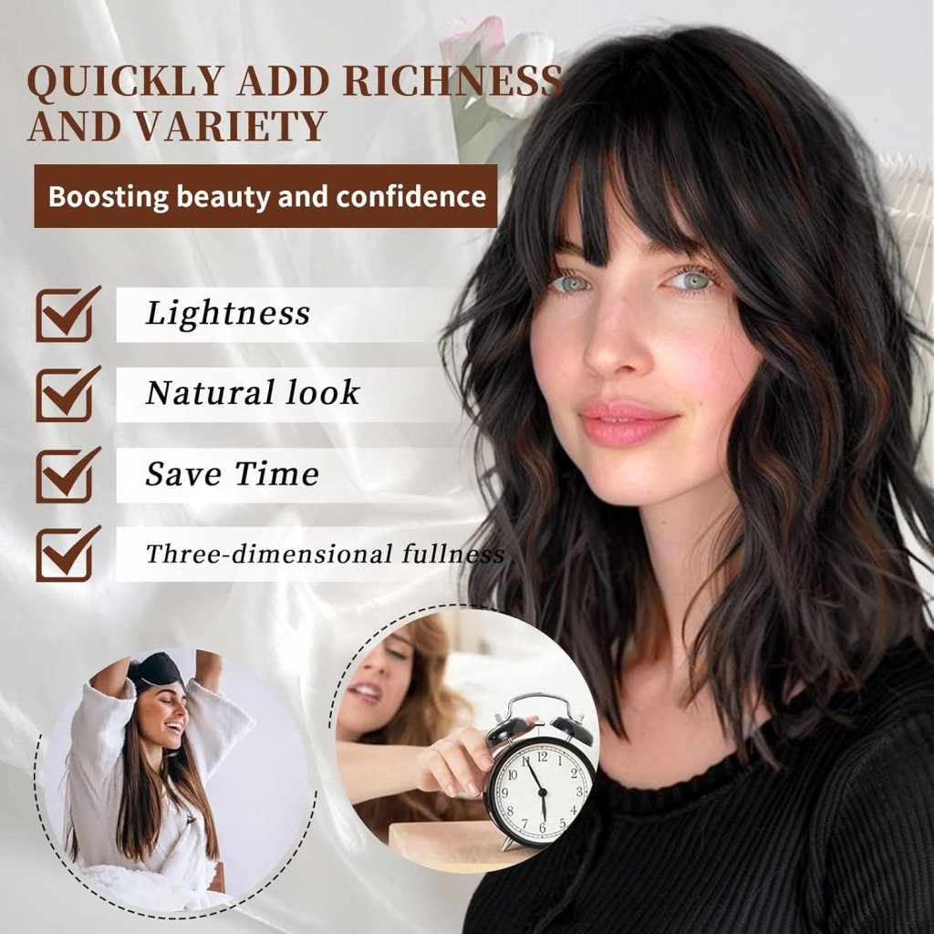 Brown Highlight Wigs for Women Short Wavy Curly Bob Human Hair Wig  - Wigtrends