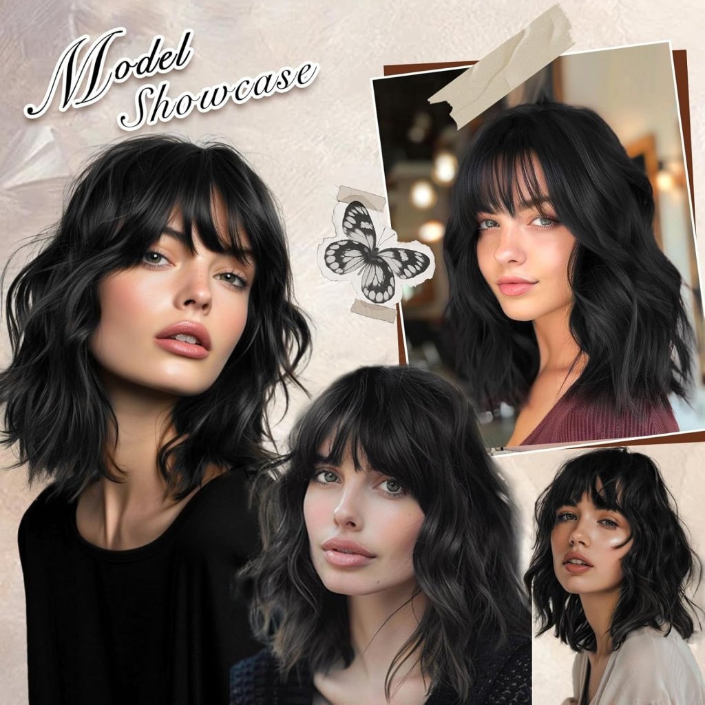 Brown Highlight Wigs for Women Short Wavy Curly Bob Human Hair Wig  - Wigtrends