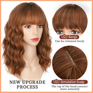 Brown Highlight Wigs for Women Short Wavy Curly Bob Human Hair Wig  - Wigtrends