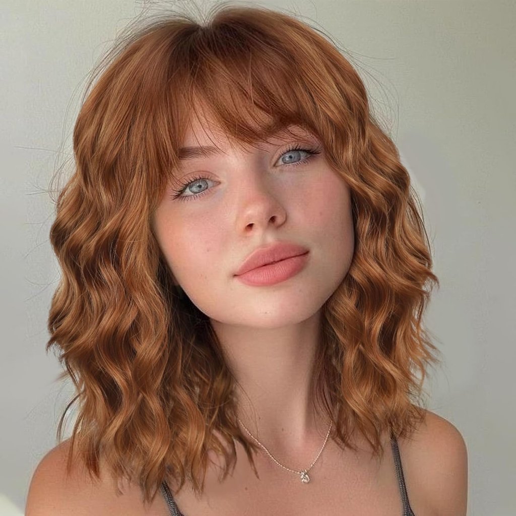 Brown Highlight Wigs for Women Short Wavy Curly Bob Human Hair Wig  - Wigtrends