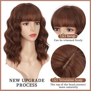 Brown Highlight Wigs for Women Short Wavy Curly Bob Human Hair Wig  - Wigtrends