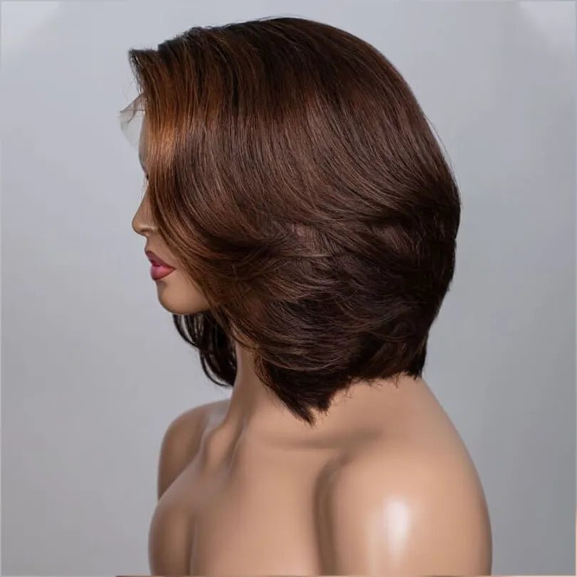 Brown Highlights Layered Cut Bob Wigs - Wigtrends