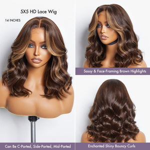 Brown Highlights Loose Wave Glueless 5x5 Closure HD Lace Wig - Wigtrends